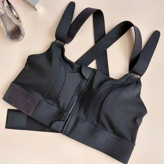 Women's Zipper Front High-Strength Support Adjustable Straps Fitness Sports Bra