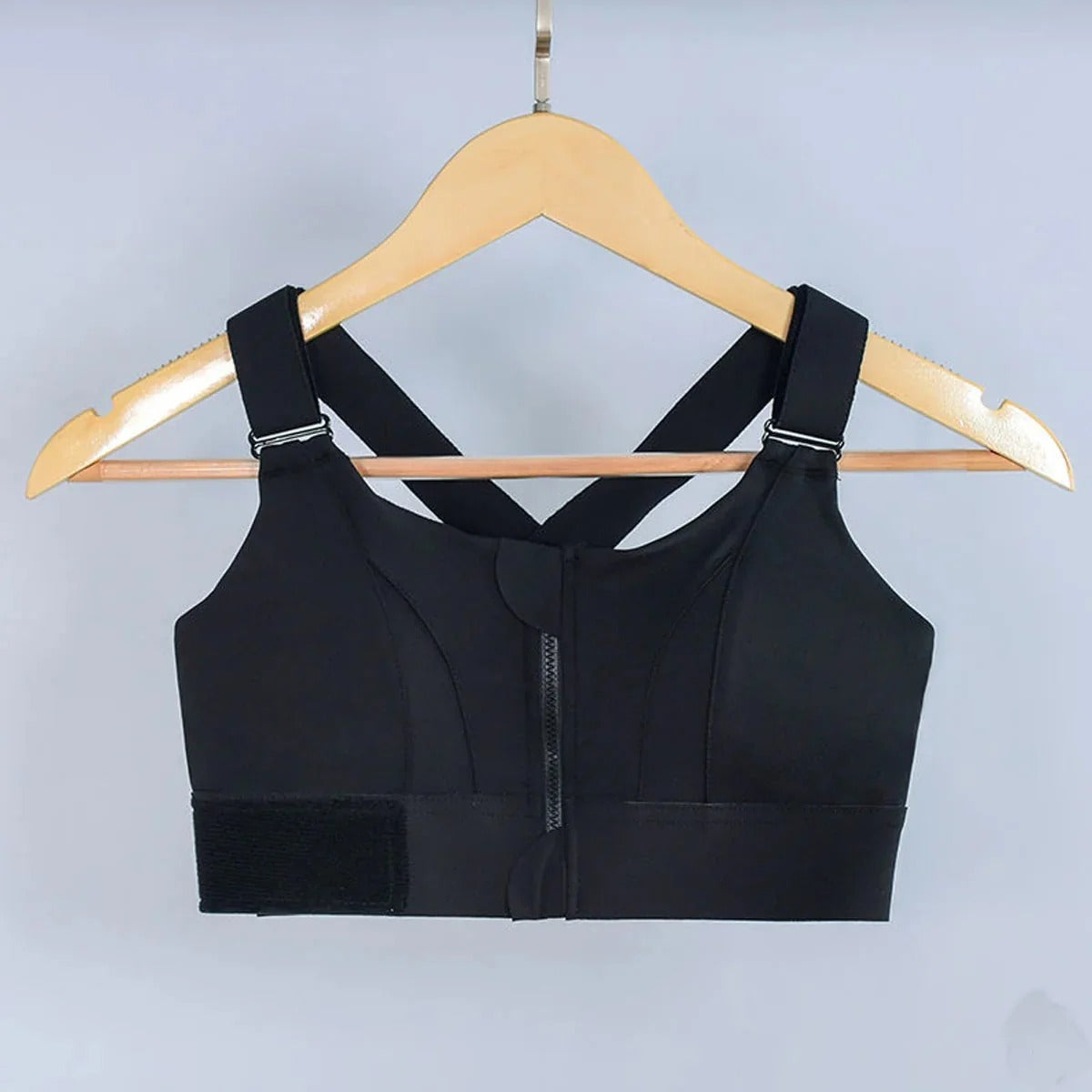 Women's Zipper Front High-Strength Support Adjustable Straps Cross Back Short Fitness Sports Bra
