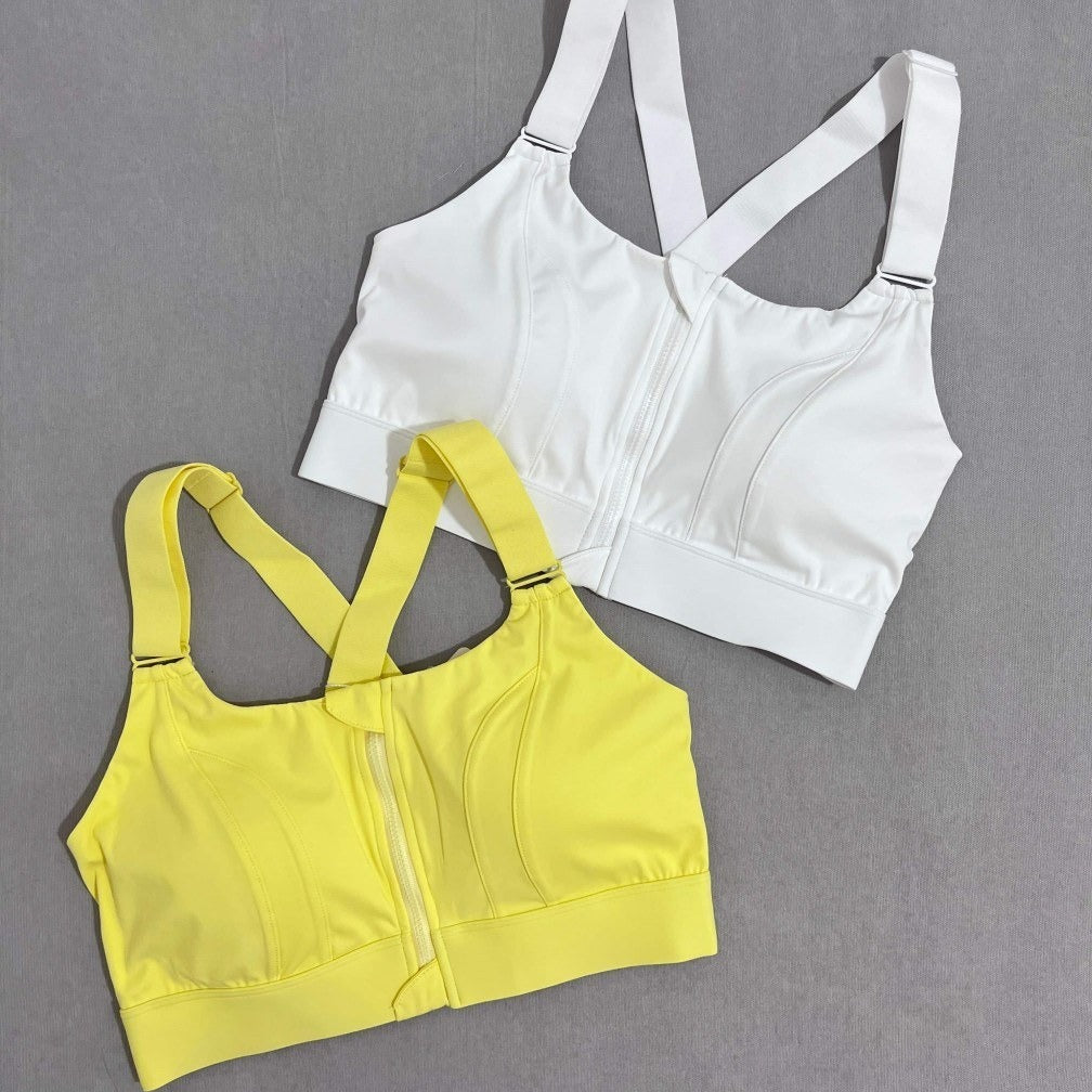Women's Zipper Front High-Strength Support Adjustable Straps Cross Back Short Fitness Sports Bra