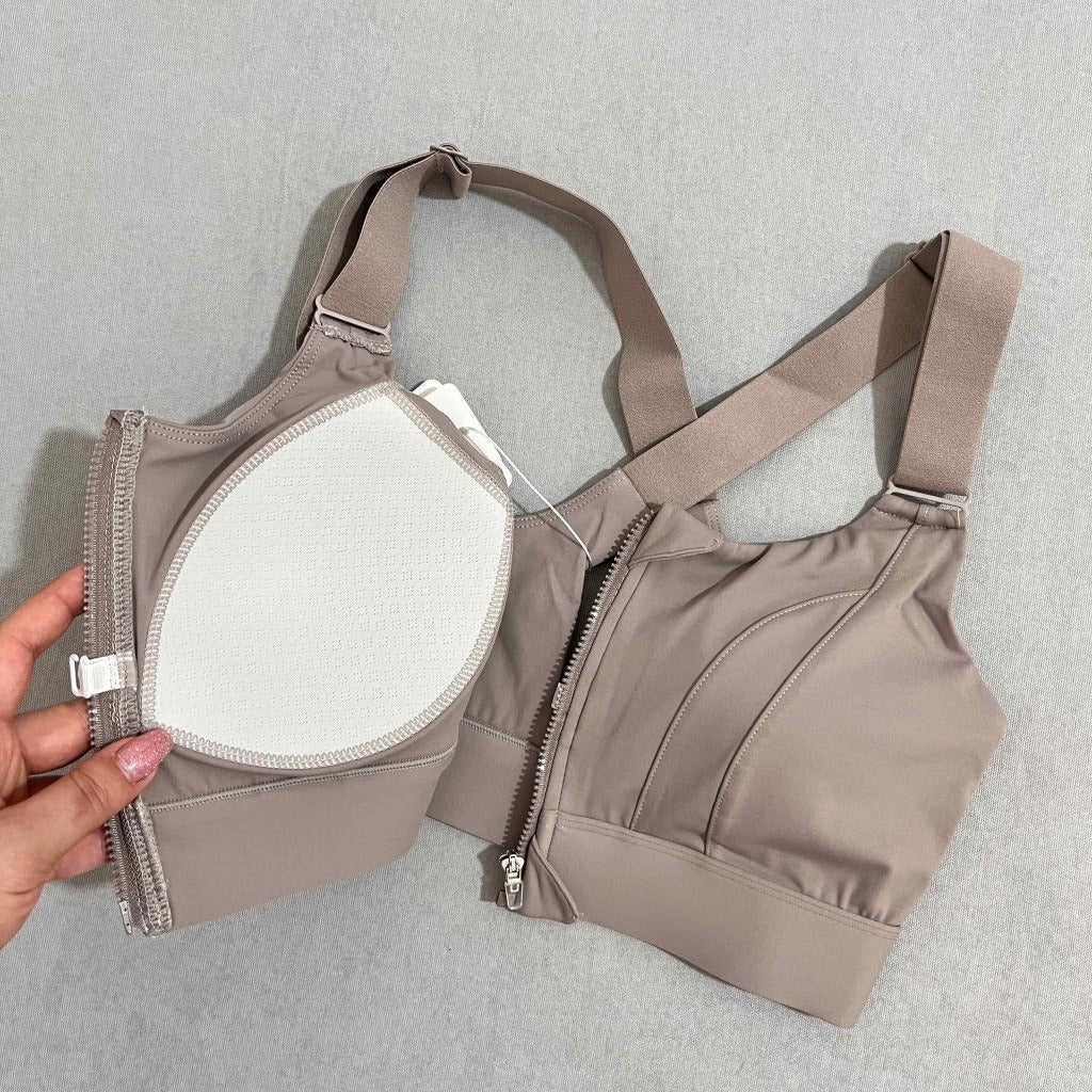 Women's Zipper Front High-Strength Support Adjustable Straps Cross Back Short Fitness Sports Bra