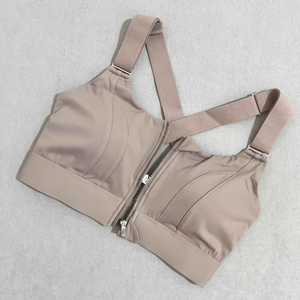 Women's Zipper Front High-Strength Support Adjustable Straps Cross Back Short Fitness Sports Bra