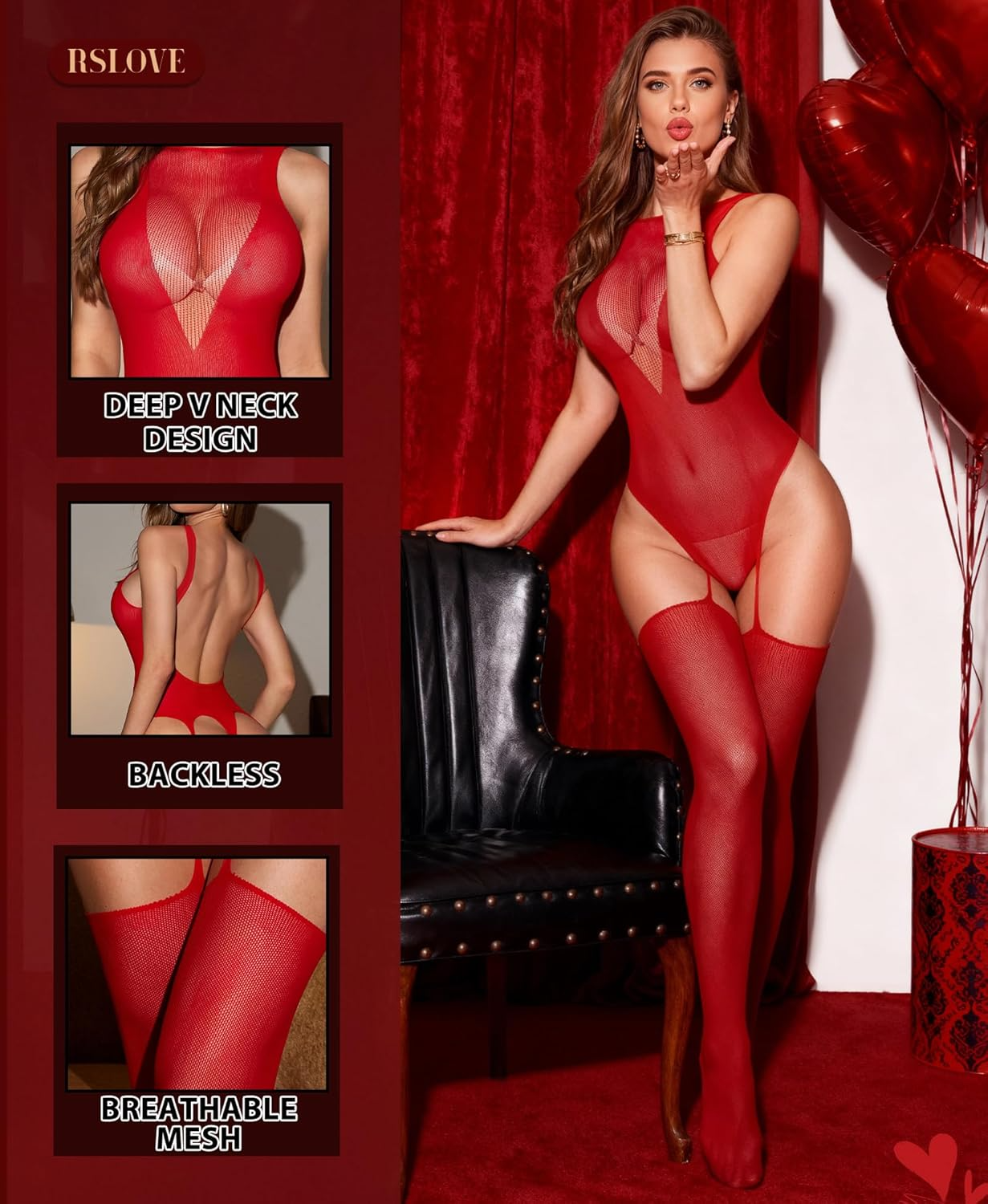 Sexy Deep V Mesh Bodysuit Backless Sheer Lingerie