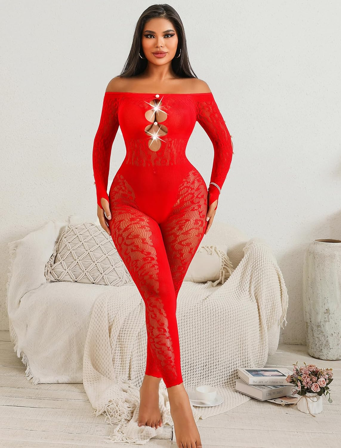 Sexy Outfit Rhinestone Body Suits Cut Out Jumpsuit