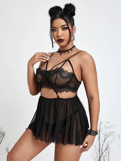 Sexy Plus Size Sheer Lace Babydoll