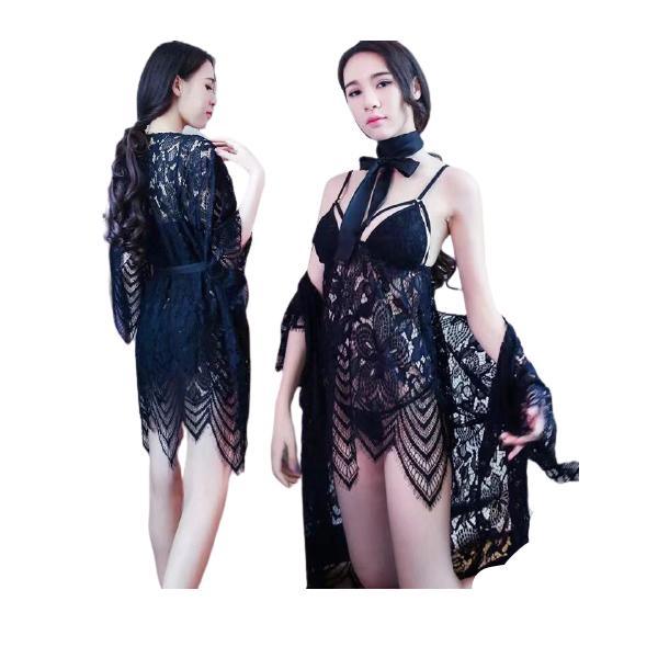Luxury 3-Piece Lace Sheer Robe Set